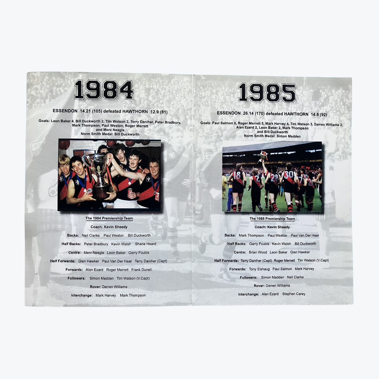 Essendon Bombers The Premiership Teams of 1984-1985 Dinner Program