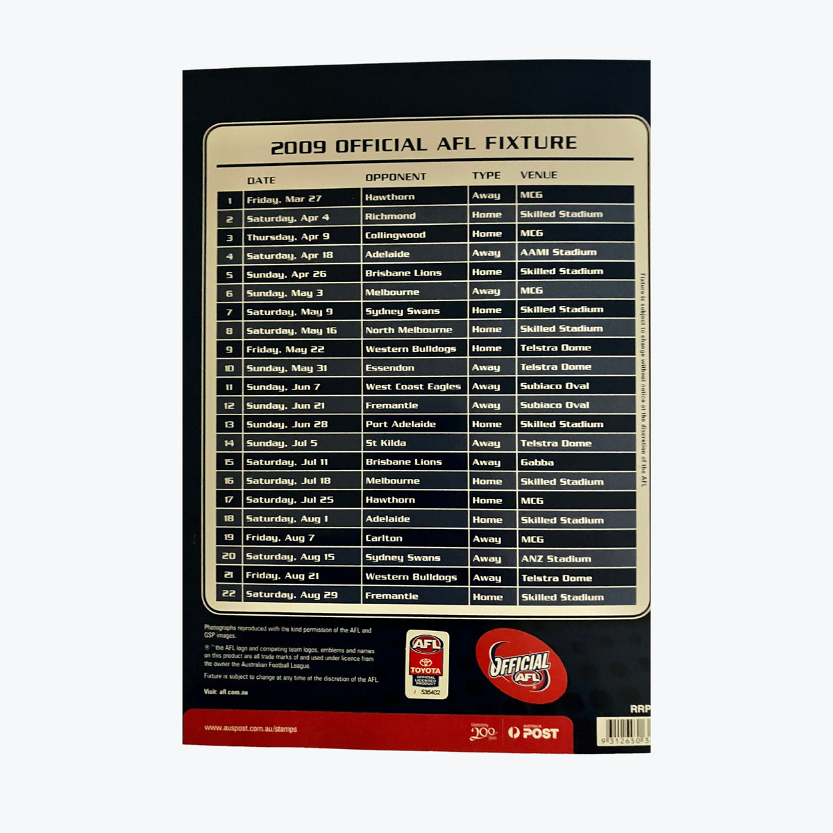 Geelong Cats 2009 AFL Premiers Collectors Stamps