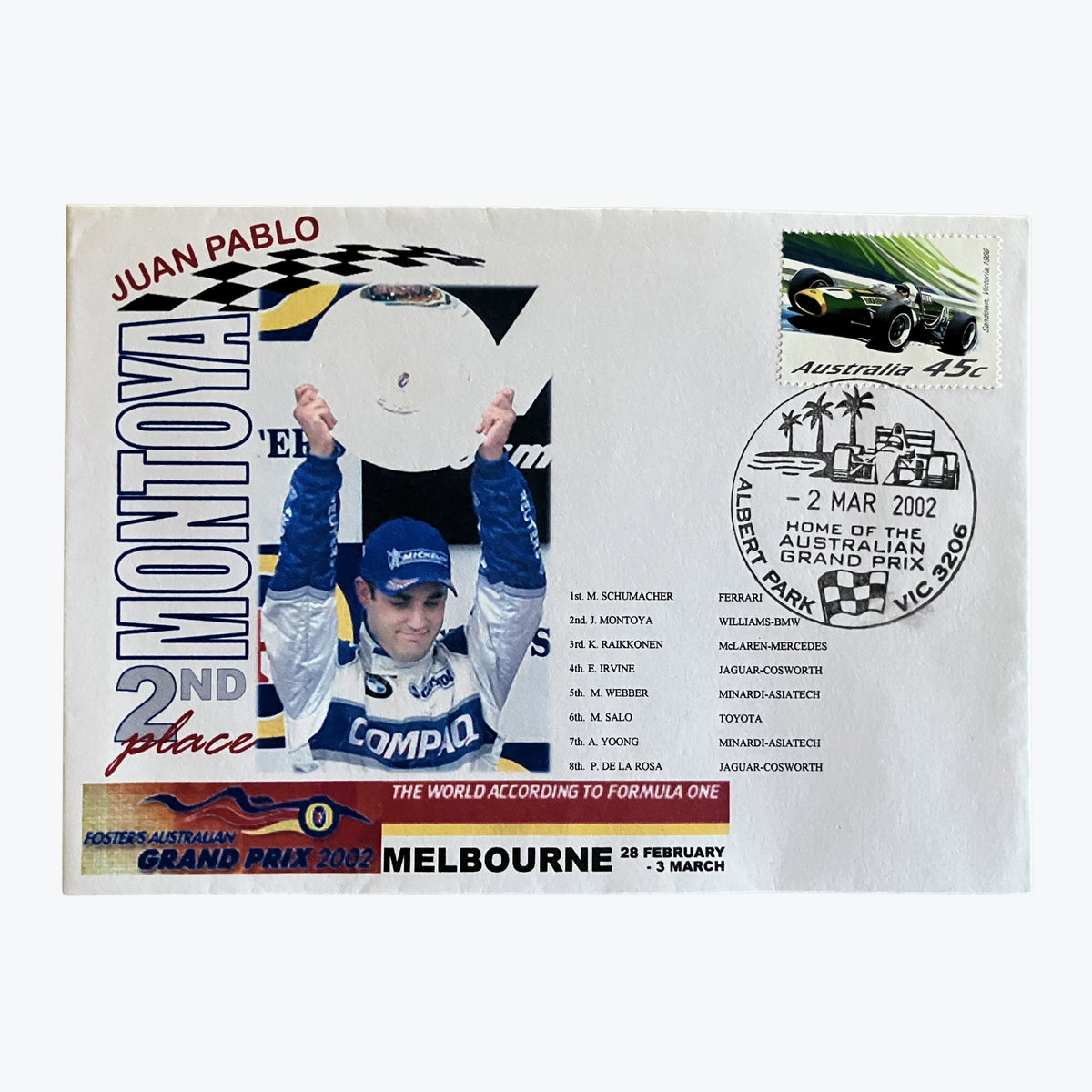 Juan Pablo Montoya 2002 Melbourne F1 Grand Prix Envelope