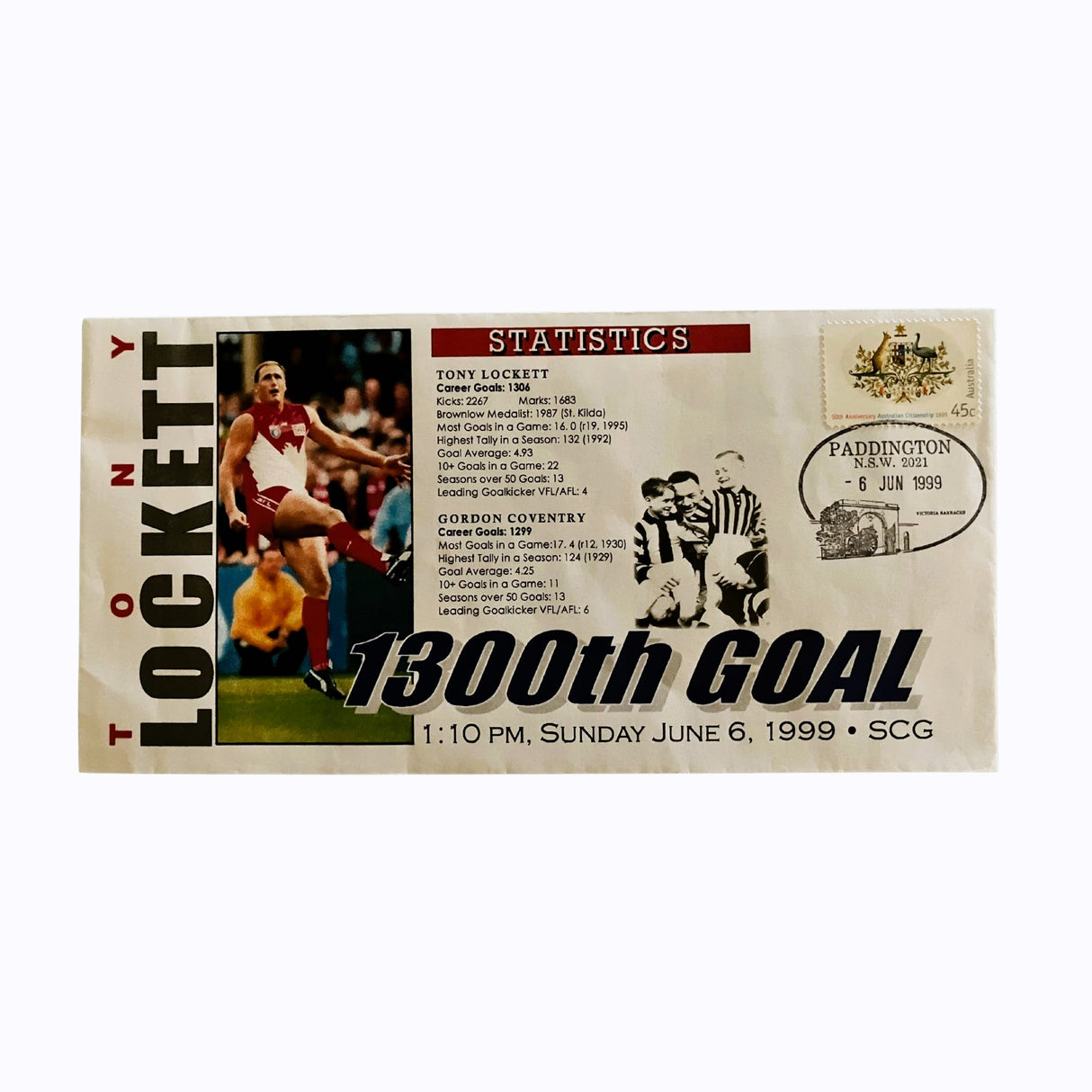 Sydney Swans Tony Lockett 1300th Goal Commemorative Cover