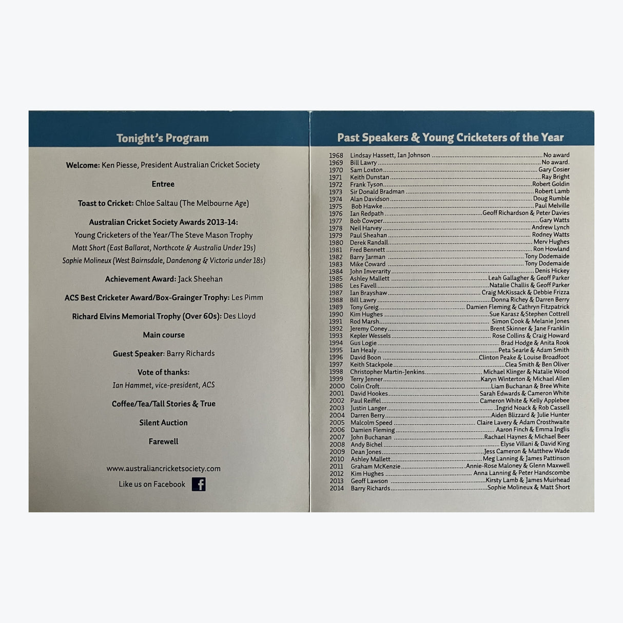 Australian Cricket Society 47th Annual Dinner